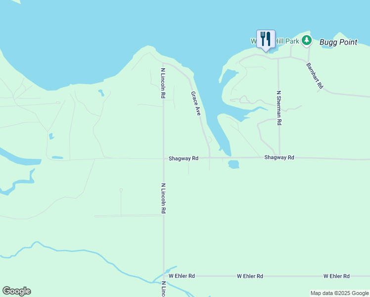 map of restaurants, bars, coffee shops, grocery stores, and more near 6300 Shagway Road in Ludington