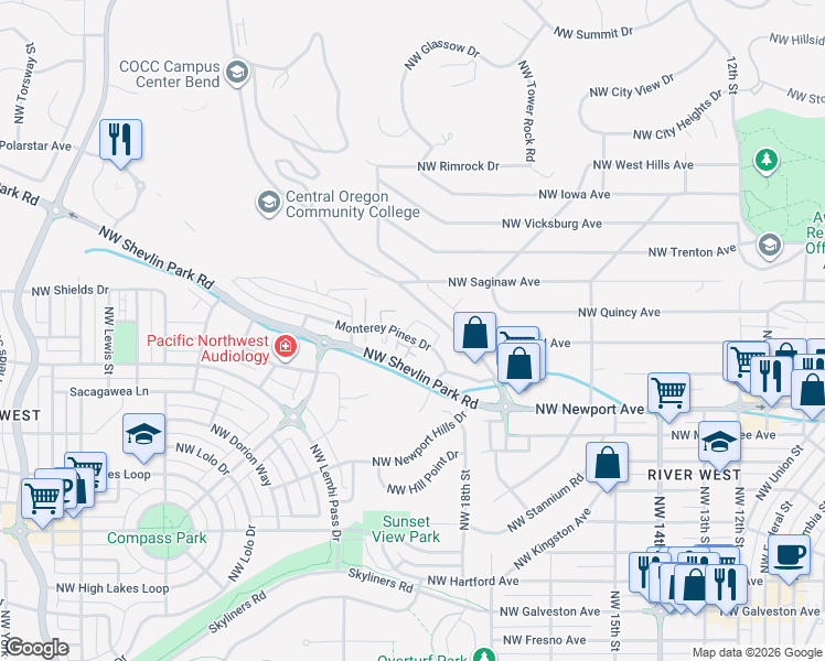 map of restaurants, bars, coffee shops, grocery stores, and more near in Deschutes County