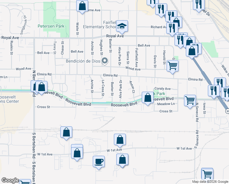 map of restaurants, bars, coffee shops, grocery stores, and more near 212 Alva Park Drive in Eugene