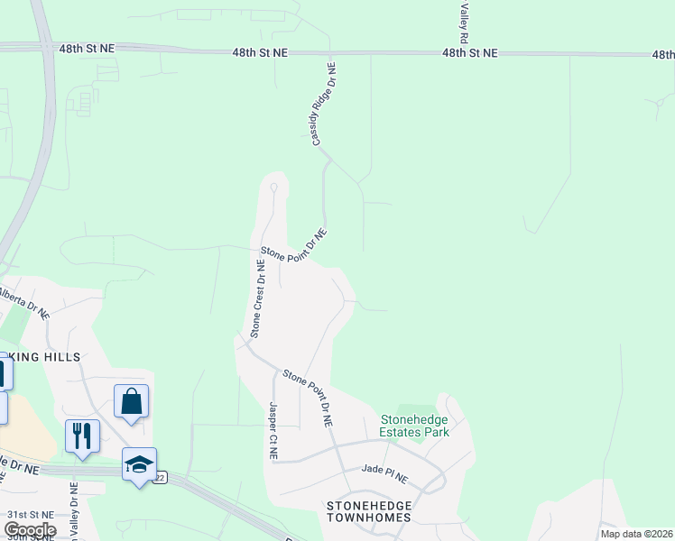 map of restaurants, bars, coffee shops, grocery stores, and more near 4034 Cameo Place Northeast in Rochester