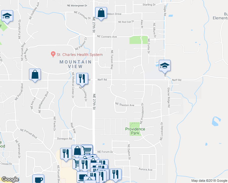 map of restaurants, bars, coffee shops, grocery stores, and more near 1409 Northeast Tucson Way in Bend