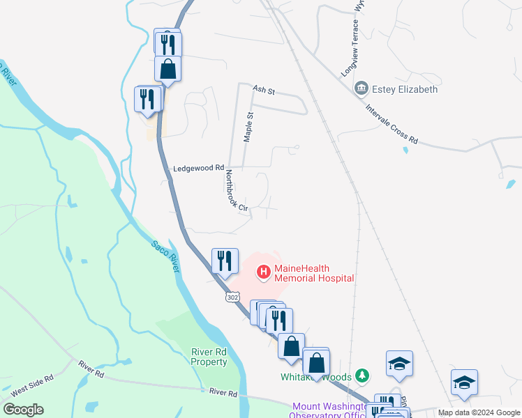 map of restaurants, bars, coffee shops, grocery stores, and more near Kearsage Trail in Conway
