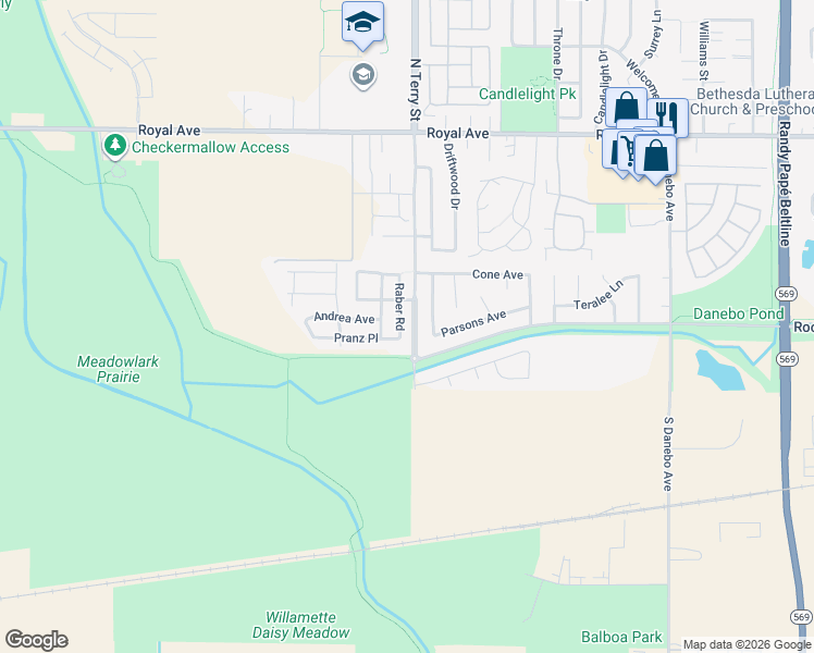 map of restaurants, bars, coffee shops, grocery stores, and more near 497 Raber Road in Eugene