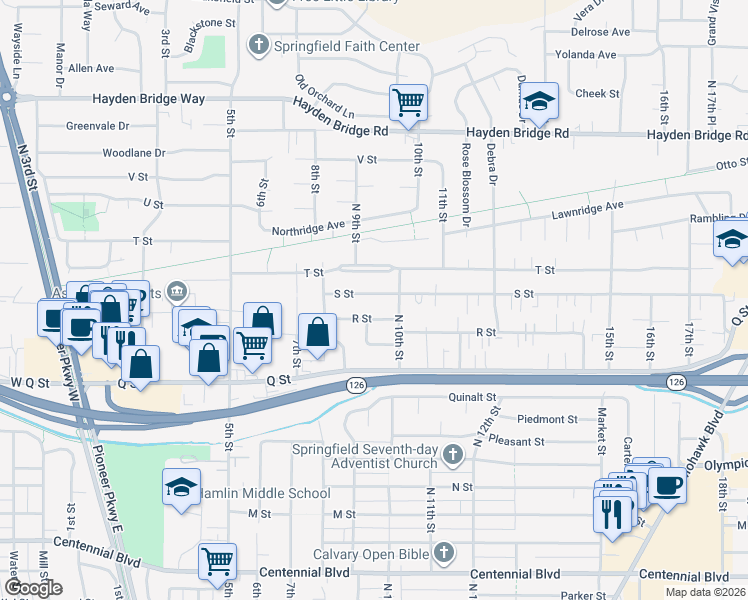 map of restaurants, bars, coffee shops, grocery stores, and more near 1989 9th Street in Springfield