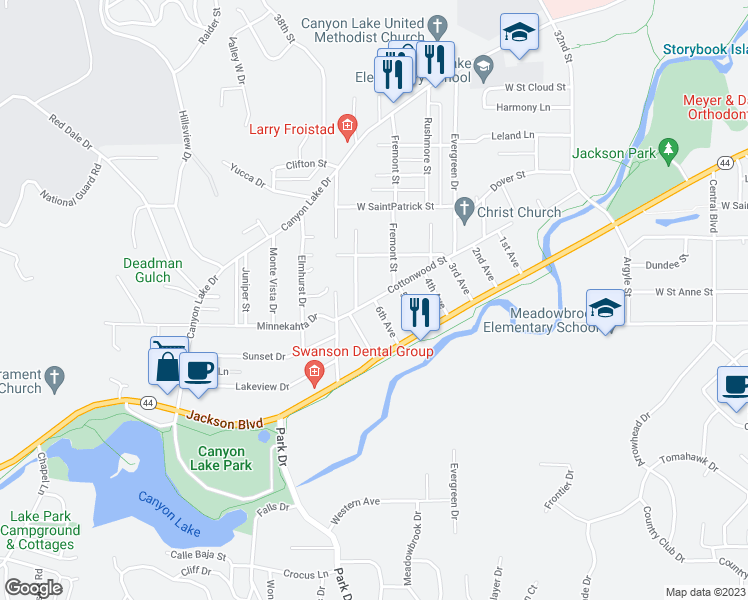 map of restaurants, bars, coffee shops, grocery stores, and more near 1217 6th Avenue in Rapid City