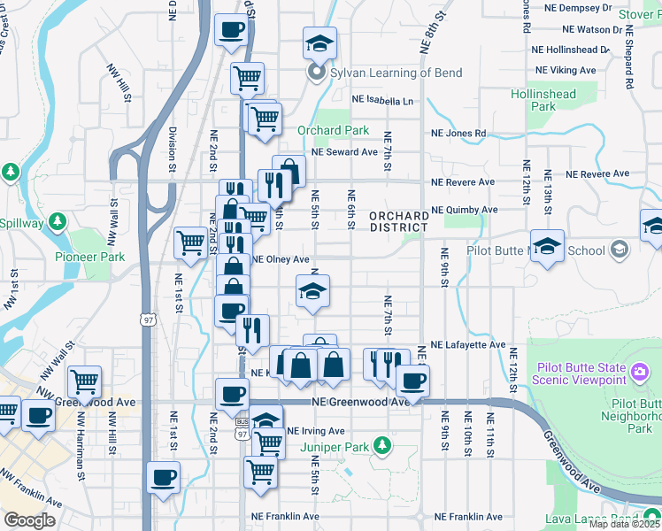 map of restaurants, bars, coffee shops, grocery stores, and more near 1860 Northeast 4th Street in Bend