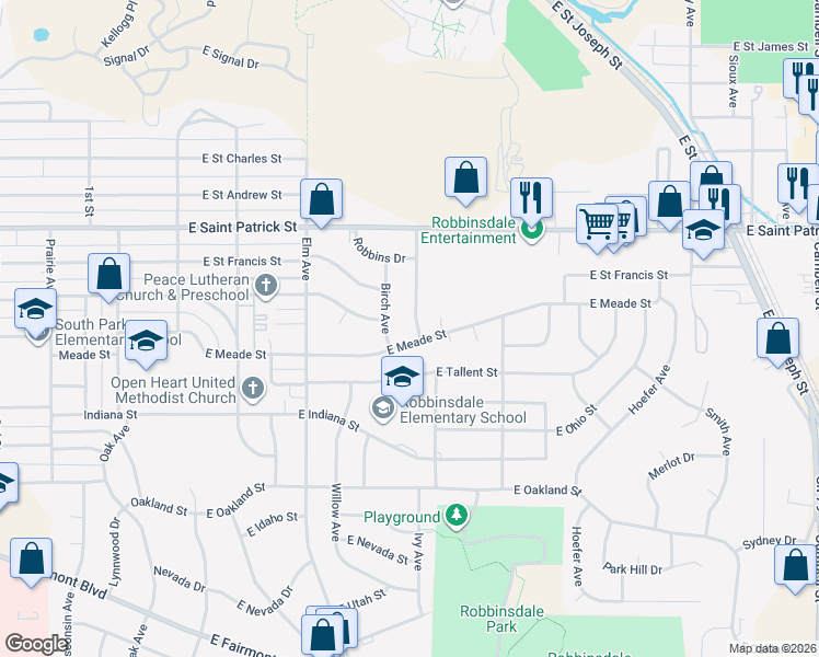 map of restaurants, bars, coffee shops, grocery stores, and more near 2119 Ivy Avenue in Rapid City