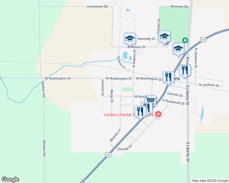 map of restaurants, bars, coffee shops, grocery stores, and more near 311 Berge Street in Valders
