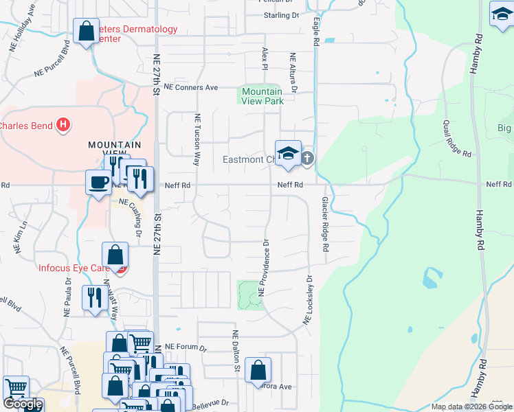map of restaurants, bars, coffee shops, grocery stores, and more near 3078 Lansing Court in Bend