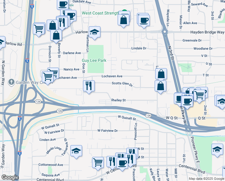 map of restaurants, bars, coffee shops, grocery stores, and more near 605 Scotts Glen Drive in Springfield