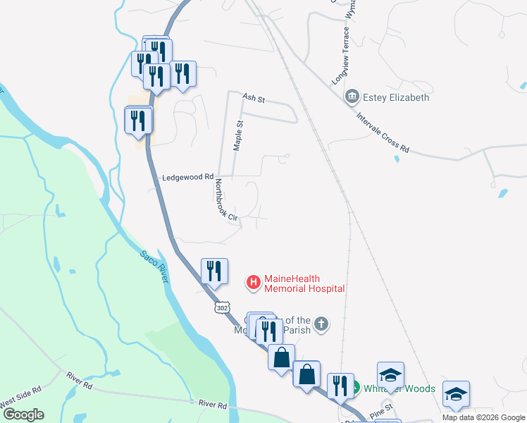 map of restaurants, bars, coffee shops, grocery stores, and more near 165 Ledgewood Road in Conway