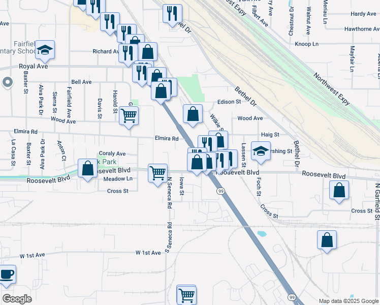 map of restaurants, bars, coffee shops, grocery stores, and more near 367 State Highway 99 North in Eugene