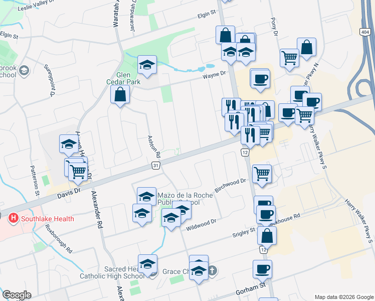 map of restaurants, bars, coffee shops, grocery stores, and more near 969 Davis Drive in Newmarket