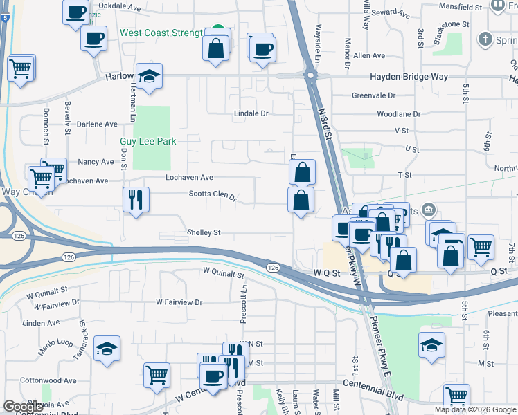 map of restaurants, bars, coffee shops, grocery stores, and more near 364 Scotts Glen Drive in Springfield