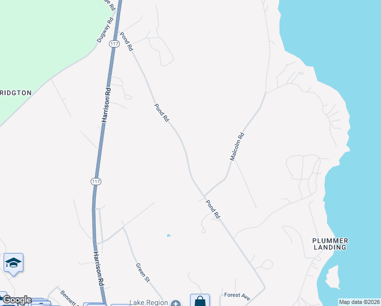 map of restaurants, bars, coffee shops, grocery stores, and more near 128 Pond Road in Bridgton