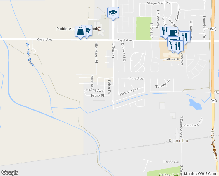 map of restaurants, bars, coffee shops, grocery stores, and more near 536 Raber Road in Eugene