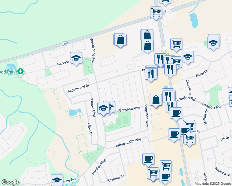 map of restaurants, bars, coffee shops, grocery stores, and more near in Newmarket