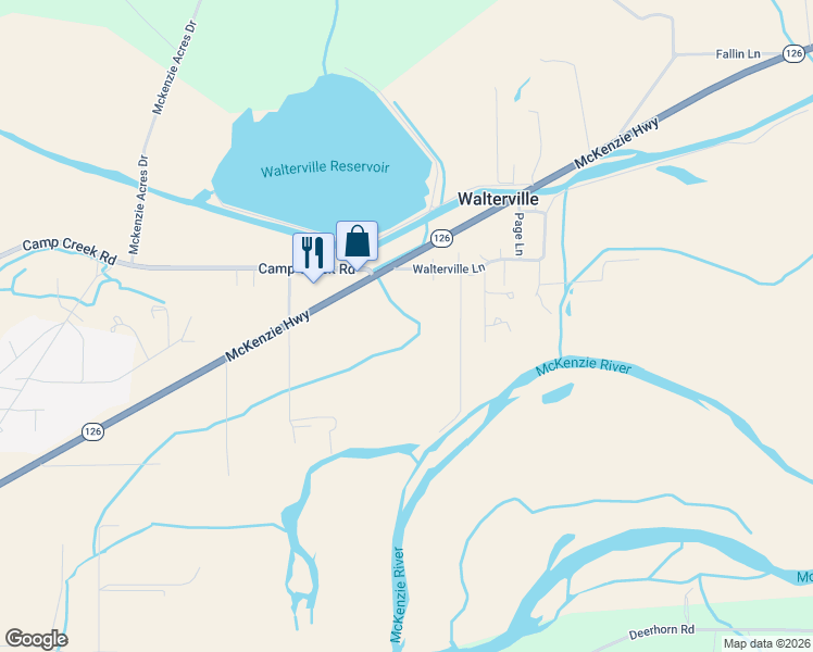 map of restaurants, bars, coffee shops, grocery stores, and more near 39349 McKenzie Highway in Springfield