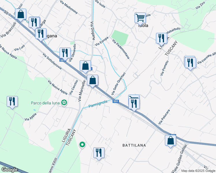 map of restaurants, bars, coffee shops, grocery stores, and more near 12 Via Morucciola in Casano