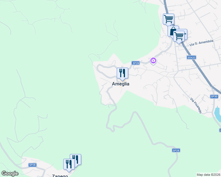 map of restaurants, bars, coffee shops, grocery stores, and more near 18 Via Paganini in Ameglia in Ameglia