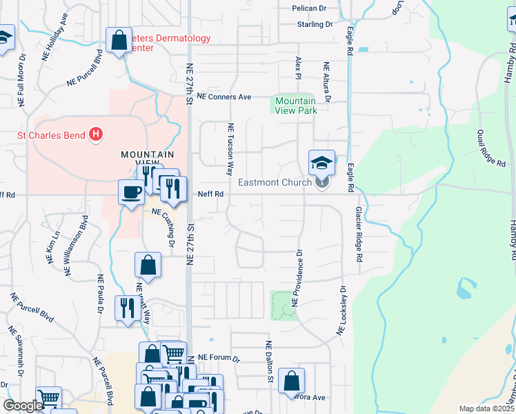 map of restaurants, bars, coffee shops, grocery stores, and more near 2966 Northeast Worthington Court in Bend