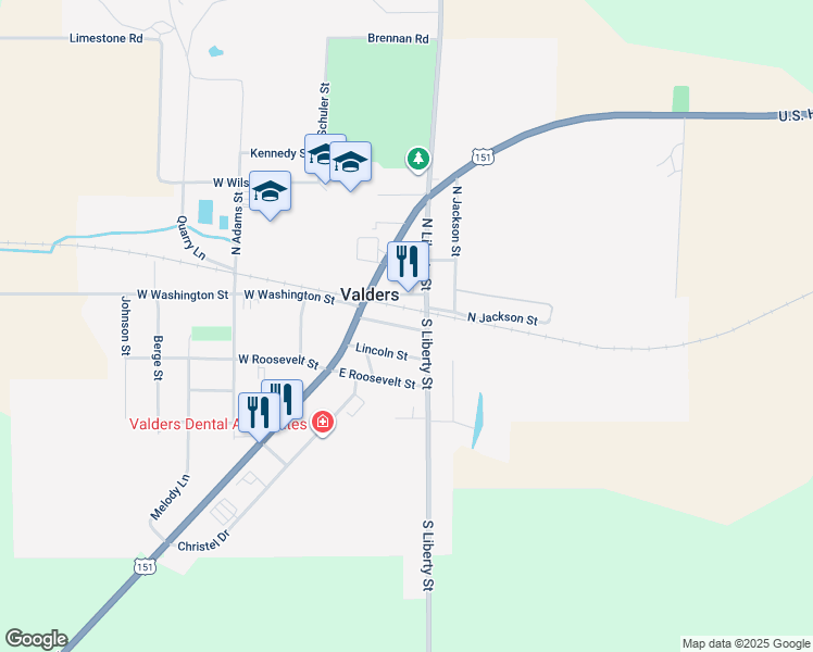 map of restaurants, bars, coffee shops, grocery stores, and more near 146 Mckinley Street in Valders