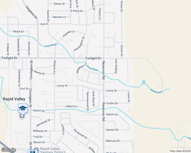 map of restaurants, bars, coffee shops, grocery stores, and more near 5101-5353 Weather Vane Lane in Rapid City