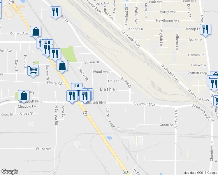 map of restaurants, bars, coffee shops, grocery stores, and more near 2460 Haig Street in Eugene