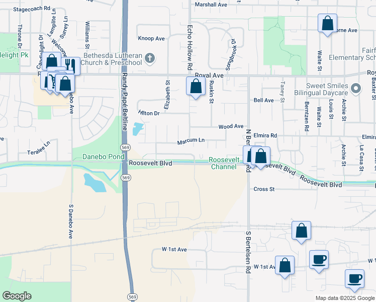 map of restaurants, bars, coffee shops, grocery stores, and more near 4191 Fergus Avenue in Eugene