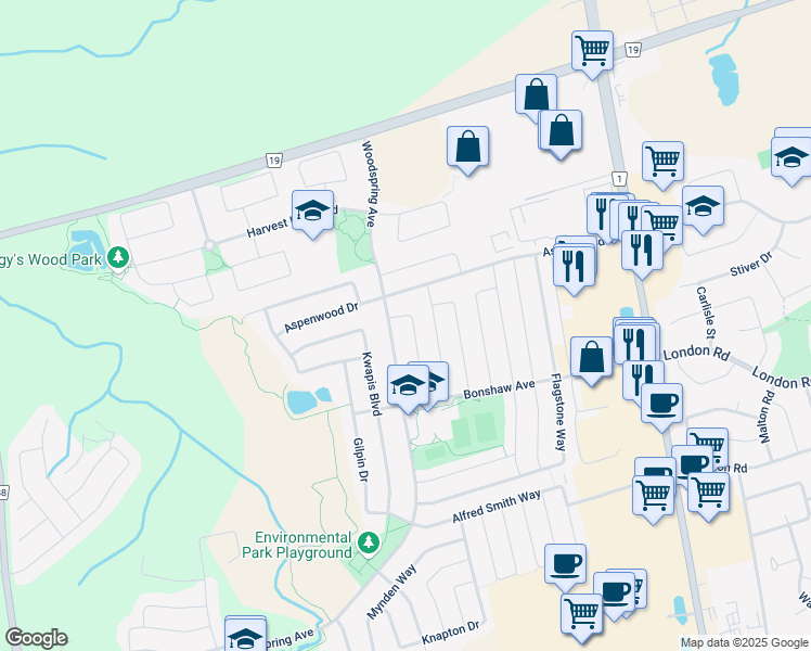 map of restaurants, bars, coffee shops, grocery stores, and more near in Newmarket