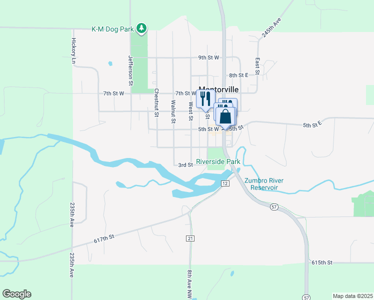 map of restaurants, bars, coffee shops, grocery stores, and more near 321 West Street in Mantorville
