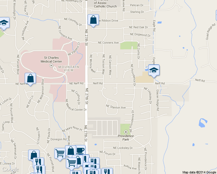 map of restaurants, bars, coffee shops, grocery stores, and more near 2966 Northeast Worthington Court in Bend