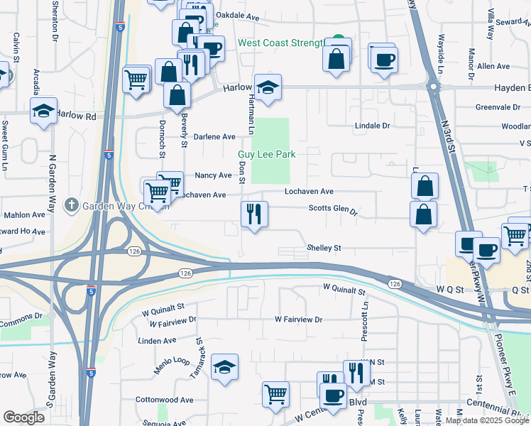 map of restaurants, bars, coffee shops, grocery stores, and more near 743 Scotts Glen Drive in Springfield