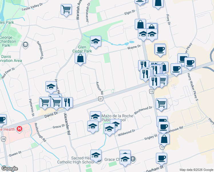 map of restaurants, bars, coffee shops, grocery stores, and more near 29 Rutledge Avenue in Newmarket