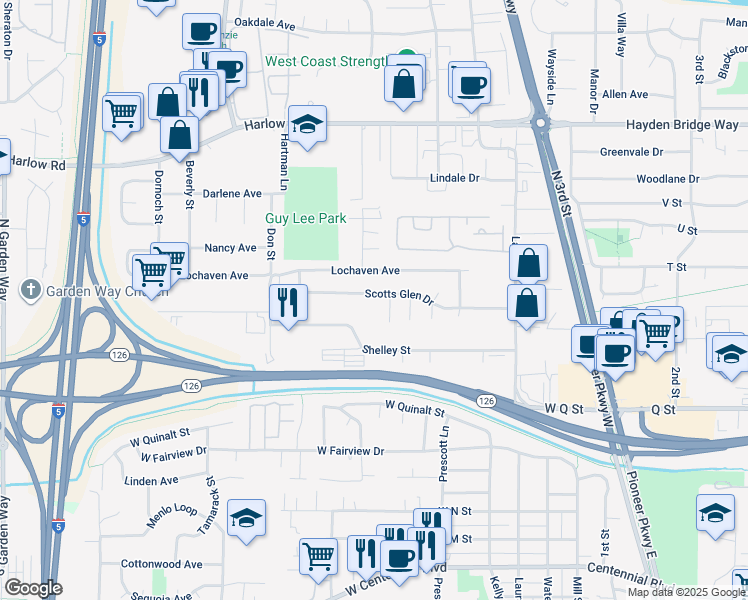 map of restaurants, bars, coffee shops, grocery stores, and more near 605 Scotts Glen Drive in Springfield