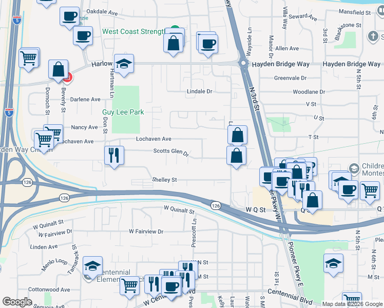 map of restaurants, bars, coffee shops, grocery stores, and more near 642 Scotts Glen Drive in Springfield