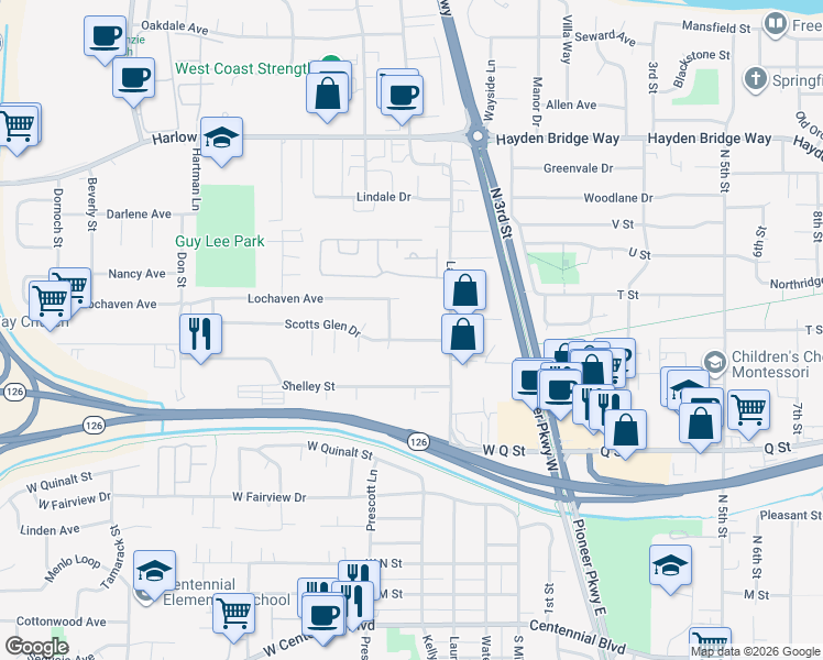 map of restaurants, bars, coffee shops, grocery stores, and more near 364 Scotts Glen Drive in Springfield