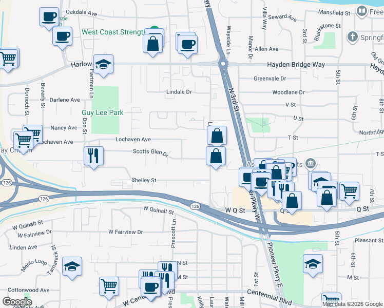 map of restaurants, bars, coffee shops, grocery stores, and more near 364 Scotts Glen Drive in Springfield