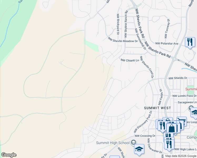 map of restaurants, bars, coffee shops, grocery stores, and more near 3155 Northwest Anderson Ranch Road in Bend