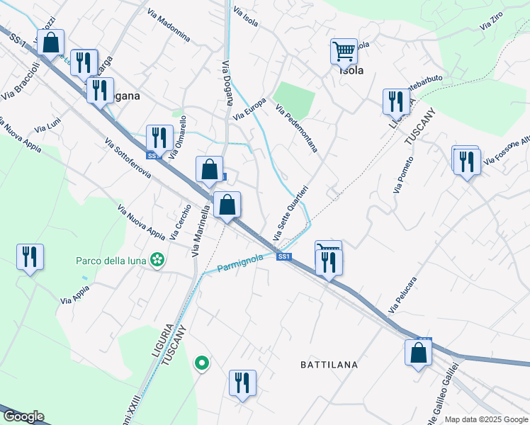 map of restaurants, bars, coffee shops, grocery stores, and more near 12 Via Morucciola in Casano