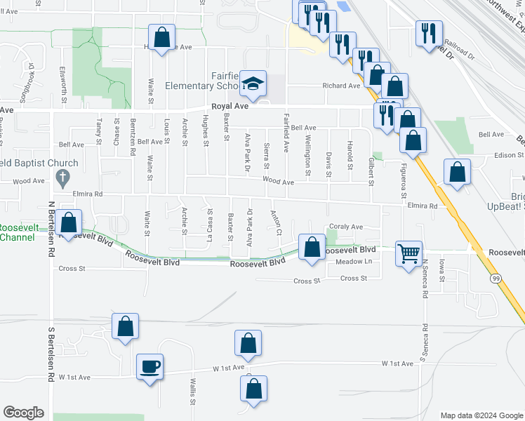 map of restaurants, bars, coffee shops, grocery stores, and more near 344 Anton Court in Eugene