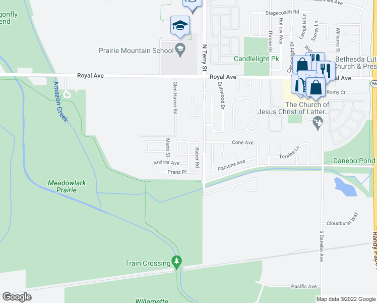 map of restaurants, bars, coffee shops, grocery stores, and more near 563 Saint Charles Street in Eugene