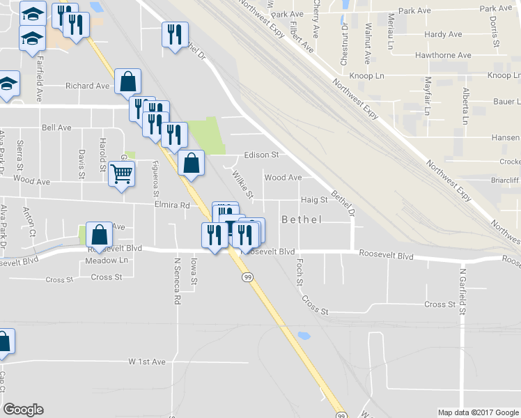 map of restaurants, bars, coffee shops, grocery stores, and more near 330 Goodyear Street in Eugene
