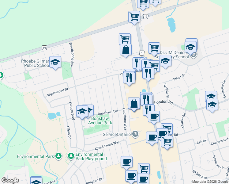 map of restaurants, bars, coffee shops, grocery stores, and more near 360 Marble Pl in Newmarket