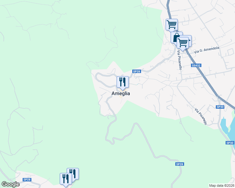 map of restaurants, bars, coffee shops, grocery stores, and more near 18 Via Paganini in Ameglia in Ameglia