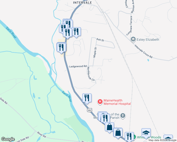 map of restaurants, bars, coffee shops, grocery stores, and more near 67 Ledgewood Road in Conway