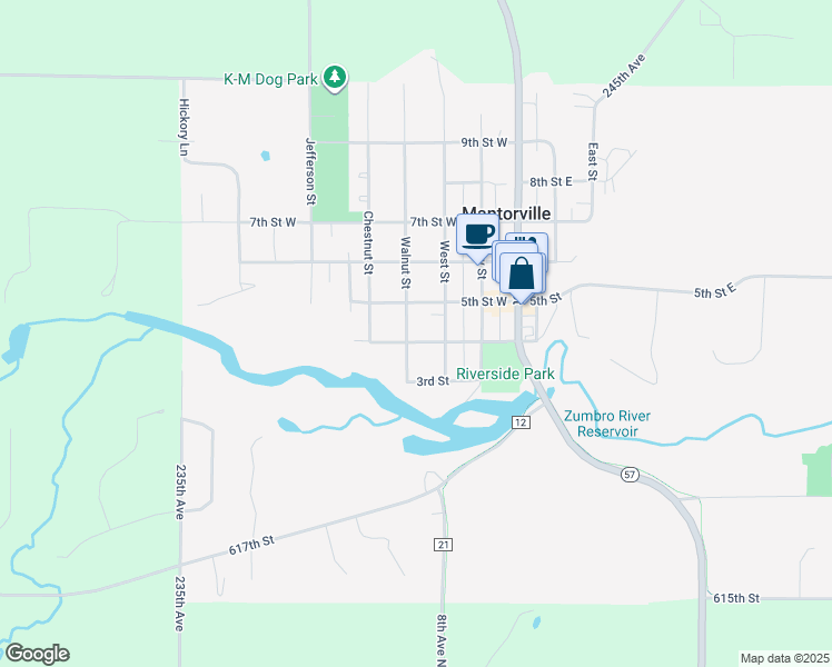 map of restaurants, bars, coffee shops, grocery stores, and more near 321 West Street in Mantorville