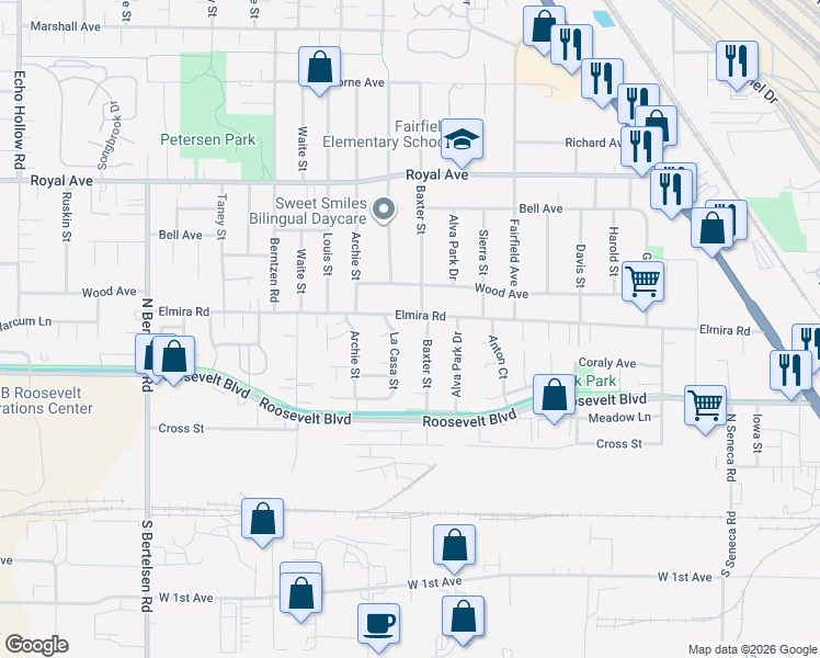 map of restaurants, bars, coffee shops, grocery stores, and more near 369 La Casa Street in Eugene