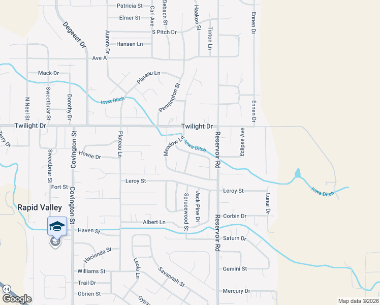 map of restaurants, bars, coffee shops, grocery stores, and more near 5101 Weather Vane Lane in Rapid City