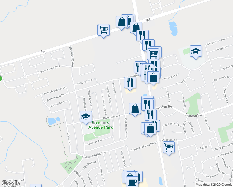 map of restaurants, bars, coffee shops, grocery stores, and more near 360 Marble Place in Newmarket